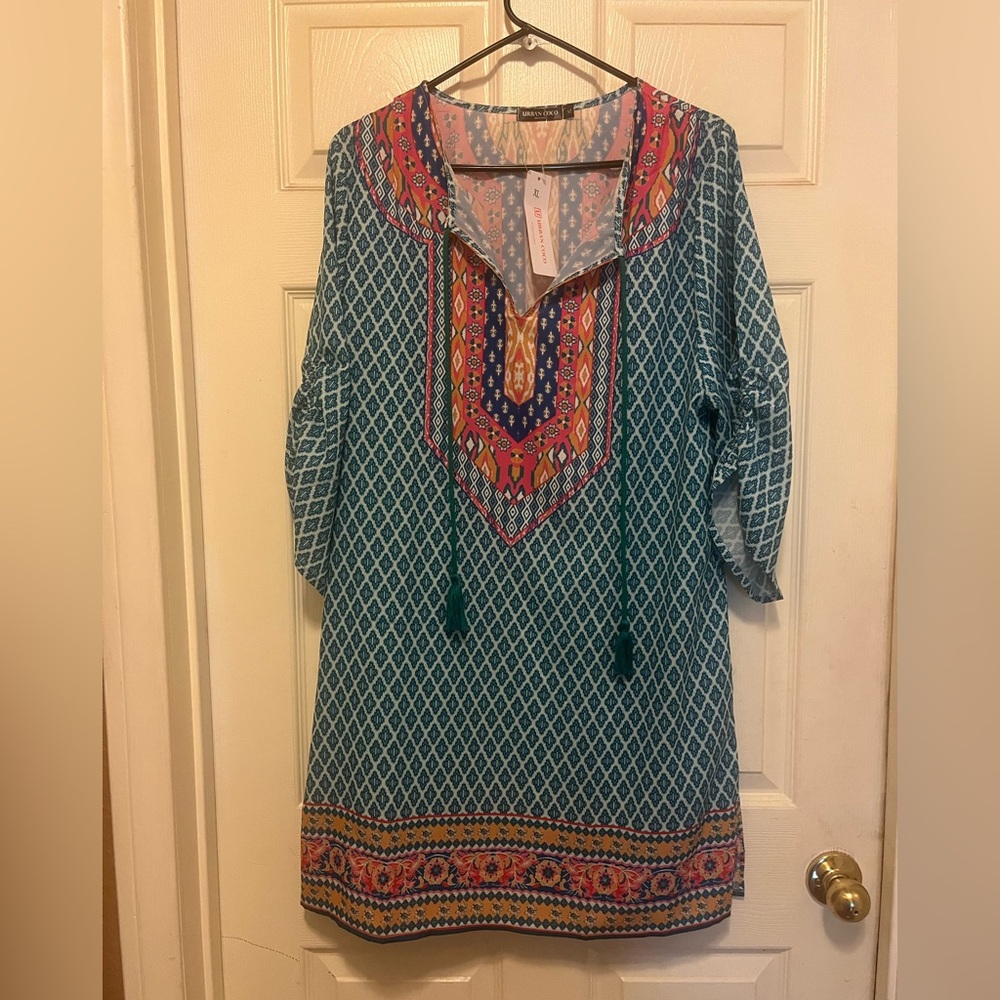 Urban Coco Bohemian Blue and Pink Patterned Dress size XL NWT